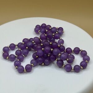 Purple Stone Necklace With Gold Accents . 13 Inches Long. 2.2 Ounces